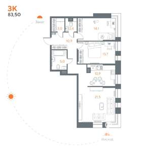 3-к квартира, вторичка, 84м2, 5/8 этаж