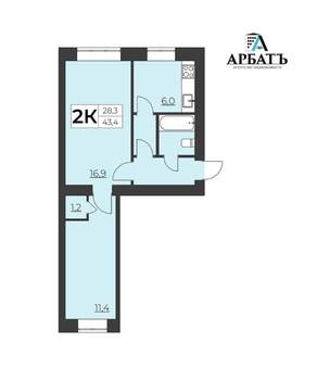 2-к квартира, вторичка, 43м2, 2/5 этаж