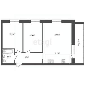 2-к квартира, сданный дом, 64м2, 3/5 этаж