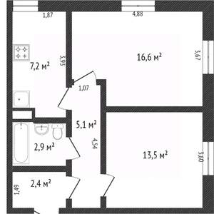 2-к квартира, вторичка, 48м2, 1/2 этаж