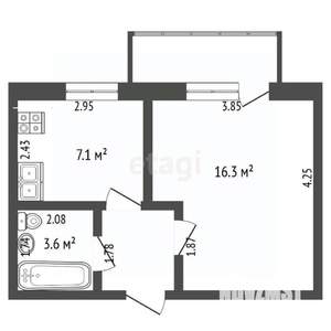 1-к квартира, вторичка, 29м2, 2/9 этаж