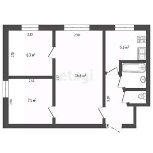 3-к квартира, вторичка, 43м2, 2/5 этаж