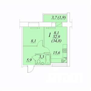 1-к квартира, строящийся дом, 35м2, 6/10 этаж