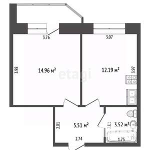 1-к квартира, вторичка, 40м2, 11/16 этаж