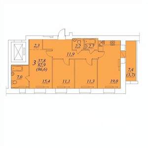 3-к квартира, строящийся дом, 87м2, 2/10 этаж