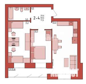 2-к квартира, сданный дом, 72м2, 7/10 этаж