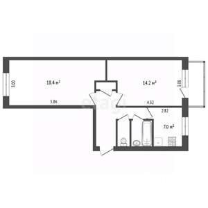 2-к квартира, вторичка, 50м2, 2/5 этаж