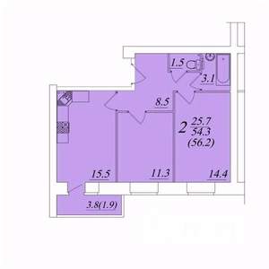 2-к квартира, строящийся дом, 56м2, 9/10 этаж