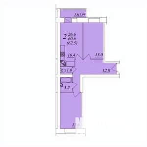2-к квартира, строящийся дом, 63м2, 1/10 этаж