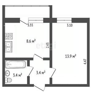 1-к квартира, вторичка, 30м2, 1/5 этаж