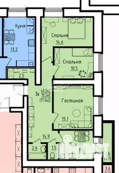 3-к квартира, вторичка, 71м2, 10/16 этаж