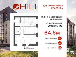 2-к квартира, вторичка, 65м2, 2/8 этаж