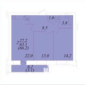 2-к квартира, строящийся дом, 66м2, 10/10 этаж