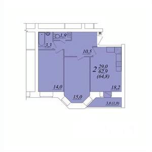 2-к квартира, строящийся дом, 65м2, 6/10 этаж