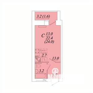 Студия квартира, строящийся дом, 24м2, 3/10 этаж