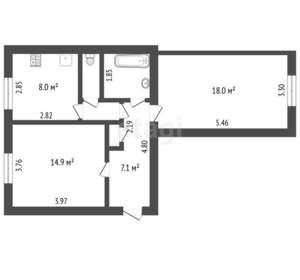 2-к квартира, вторичка, 57м2, 2/5 этаж