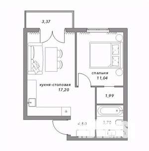 1-к квартира, строящийся дом, 42м2, 1/3 этаж