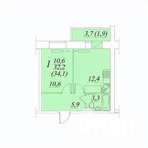 1-к квартира, строящийся дом, 34м2, 5/10 этаж