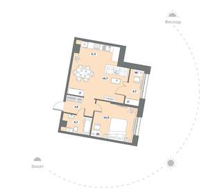 1-к квартира, вторичка, 54м2, 7/15 этаж