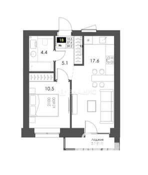 1-к квартира, строящийся дом, 39м2, 4/8 этаж