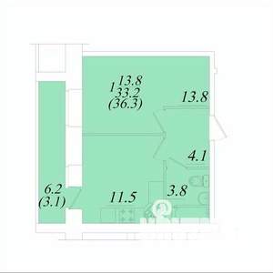 1-к квартира, строящийся дом, 36м2, 2/10 этаж