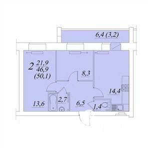 2-к квартира, строящийся дом, 50м2, 2/10 этаж