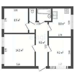 3-к квартира, вторичка, 54м2, 2/2 этаж