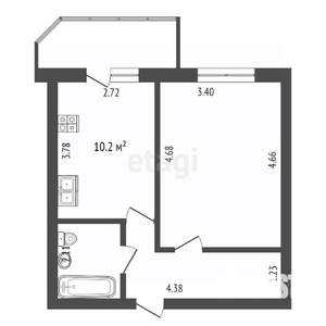 1-к квартира, вторичка, 36м2, 6/9 этаж