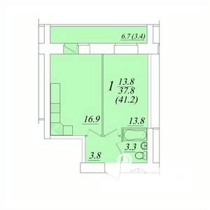 1-к квартира, строящийся дом, 41м2, 7/10 этаж