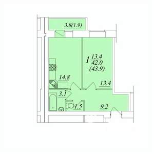 1-к квартира, строящийся дом, 44м2, 7/10 этаж