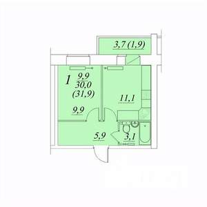 1-к квартира, строящийся дом, 32м2, 7/10 этаж