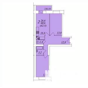 2-к квартира, строящийся дом, 63м2, 6/10 этаж