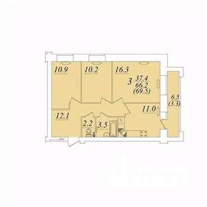 3-к квартира, строящийся дом, 70м2, 1/10 этаж