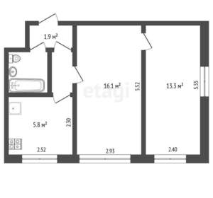 2-к квартира, вторичка, 42м2, 5/5 этаж