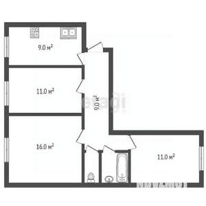 3-к квартира, вторичка, 62м2, 3/3 этаж