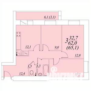 3-к квартира, строящийся дом, 65м2, 4/10 этаж