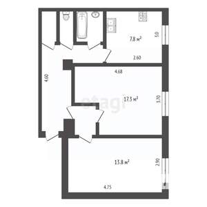2-к квартира, вторичка, 54м2, 1/4 этаж