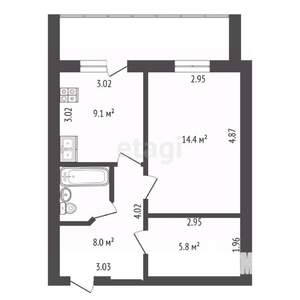 2-к квартира, вторичка, 60м2, 1/13 этаж