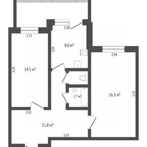 2-к квартира, вторичка, 62м2, 1/10 этаж