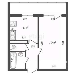 1-к квартира, вторичка, 35м2, 5/14 этаж
