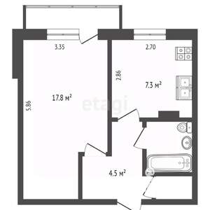 1-к квартира, вторичка, 34м2, 3/5 этаж