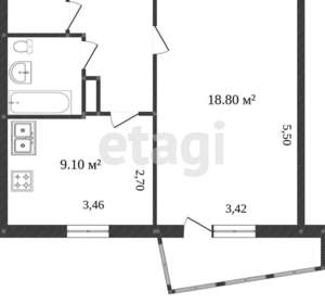 1-к квартира, вторичка, 38м2, 2/5 этаж