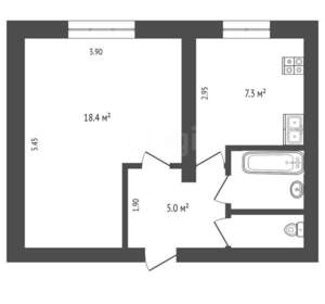 1-к квартира, вторичка, 35м2, 2/3 этаж