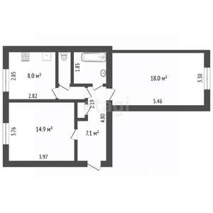 2-к квартира, вторичка, 57м2, 2/5 этаж