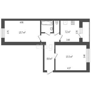 2-к квартира, вторичка, 48м2, 2/5 этаж