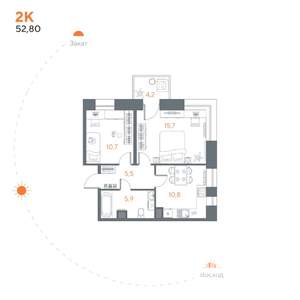 2-к квартира, вторичка, 53м2, 1/8 этаж