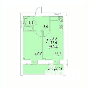 1-к квартира, строящийся дом, 42м2, 7/10 этаж