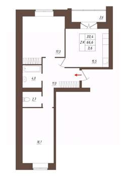 2-к квартира, строящийся дом, 67м2, 1/3 этаж