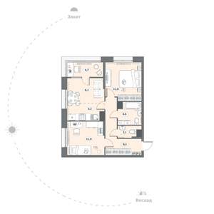 2-к квартира, вторичка, 57м2, 8/15 этаж