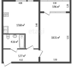 1-к квартира, вторичка, 46м2, 1/2 этаж